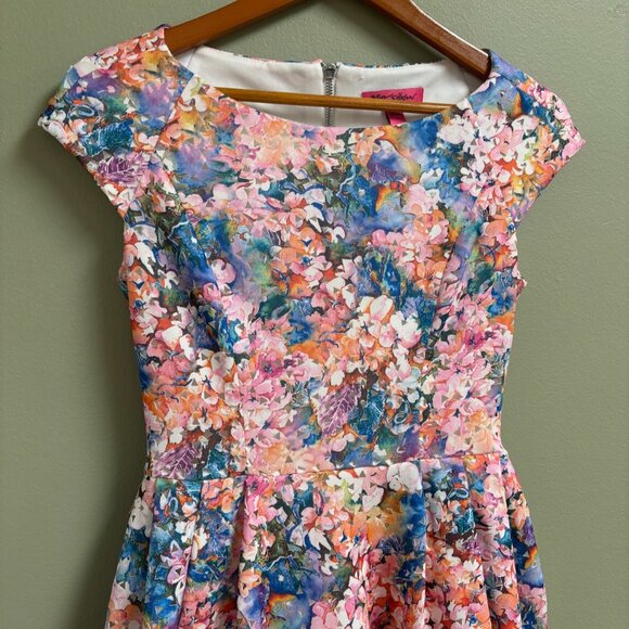 Betsey Johnson Womens Fit Flare Dress Size 2 Cut Out Watercolor Wedding Party - Picture 2 of 14